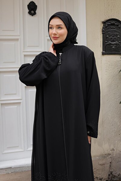 Armine Trend Boydan Fermuarlu Taş Detaylı Ferace 25ytd813