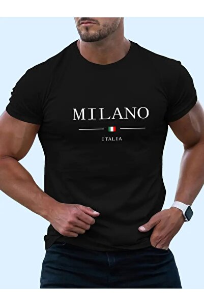 LAND MODA Ανδρικά T-shirts με στρογγυλή λαιμόκοψη και με τύπωμα Milano Letter...