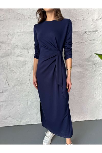 Elif Özbey Butik Φόρεμα Navy Blue Side Tie Modal