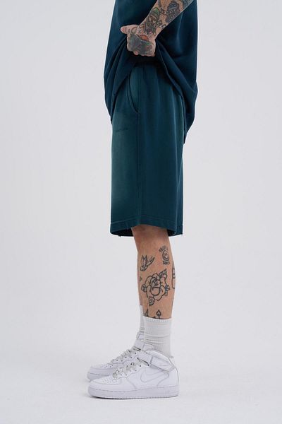 Machinist Men's Washable Effect Oversize Petrol Green Shorts