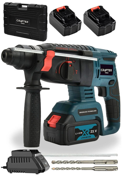 CRAFTERTOOLS Germany 21V Bakır Sargılı Kömürsüz Motor Darbeli Çift Akülü Şarjlı Kırıcı Delici 2-26 MM Hilti