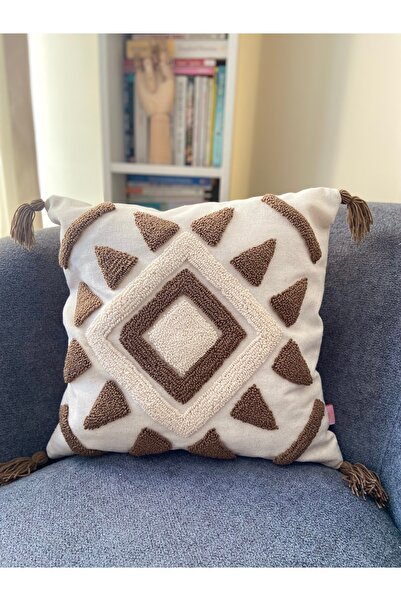 Les Passent Husă de pernă din in spălat maro bej geometric