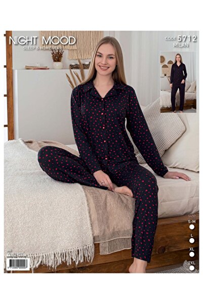 DK İÇ GİYİM طقم بيجامة نسائية قطنية بأكمام طويلة مع نقش قلوب