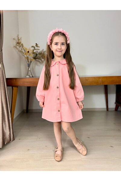 Bisahane Kız Çocuk Gabardin Düğmeli Elbise