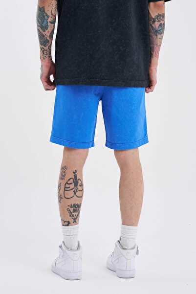 Machinist Мъжки луксозни базови изпрани свободни сини къси панталони на точки