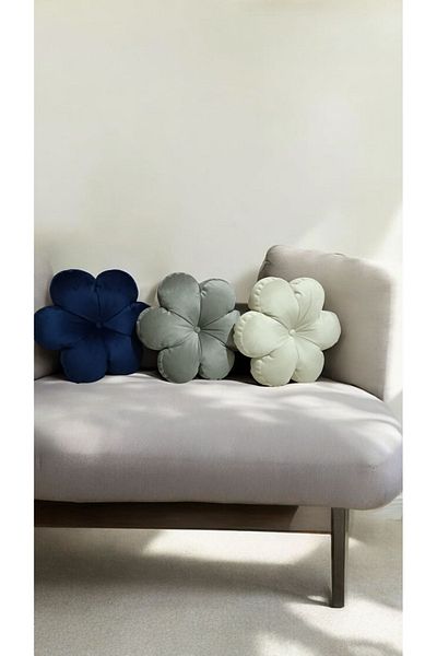 Rayda Home Pernă decorativă cu flori umplute, 3 piese, gri, Parlament, pernă combinată crem
