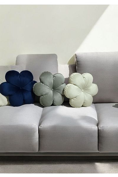Rayda Home Pernă decorativă cu flori umplute, 3 piese, gri, Parlament, pernă combinată crem
