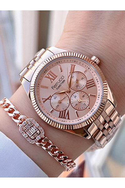 Ferrucci İç Fonksiyonları Aktif Çelik Kordon 2 Yıl Garantili 3Atm Kadın Kol Saati+Bileklik B03322.04