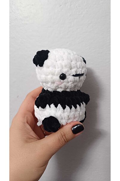 KREATİF TASARIM El Yapımı Amigurumi Panda Peluş Oyuncak, Siyah-Beyaz, Mini Boy, Tığ İşi Yumuşak Dolgu