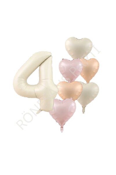 RÖNESANS PARTİ Renaissance Number and Heart Foil Balloon Set Age 4