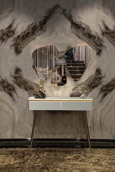 Sare Home Bianco Lake Aynalı Dresuar Set Beyaz-rose Gold