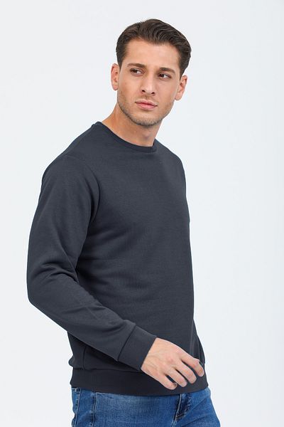 pulur.co Anthracite 100% Cotton Hoodless Crew Neck Basic Sweatshirt