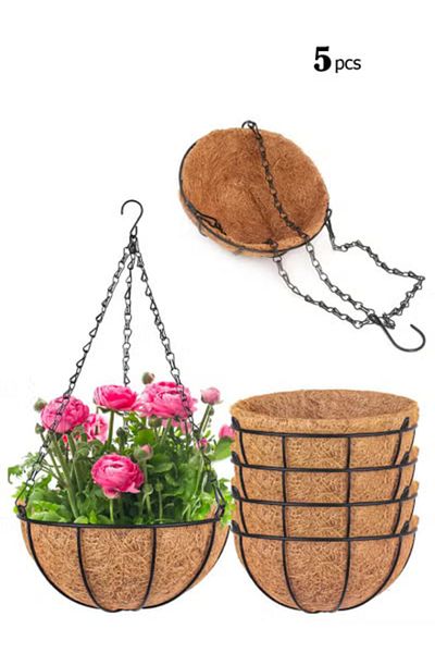 co arma Set of 5 Hanging Plant Baskets, for Indoor, Outdoor, Patio and Garden Use