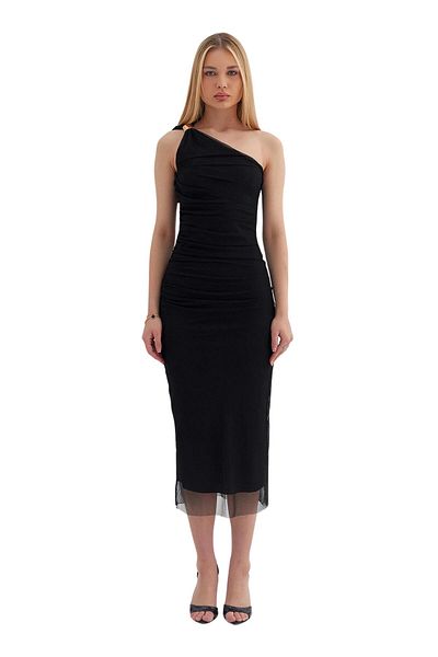 Moda Amore Rochie de seară pentru femei - tul cu un singur umăr, detaliat, lungime midi 1709