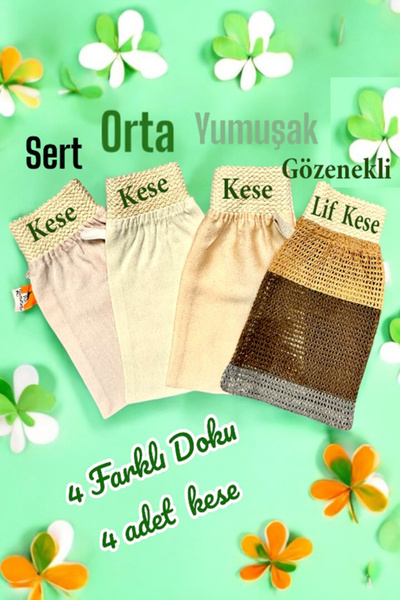 Hammamlife 4 Adet Banyo Peeling Kese Seti Sert Orta Yumuşak Gözenekli Banyo D...