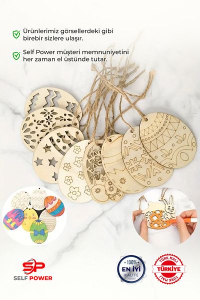 Self Power 20 Pieces Wooden Paintable Easter Eggs with Paint&Brush Included