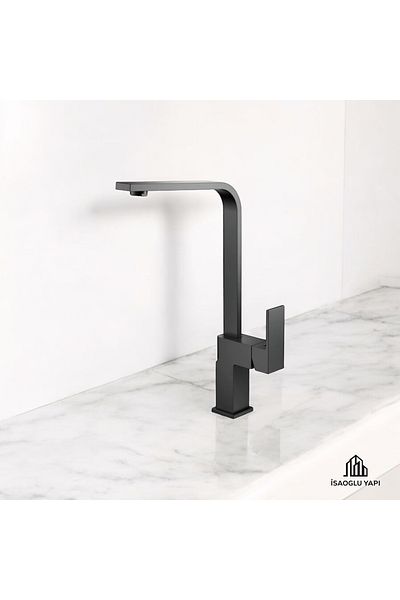 İSAOĞLU YAPI Anthracite Kitchen Faucet - Square Gray Sink Fixture Premium