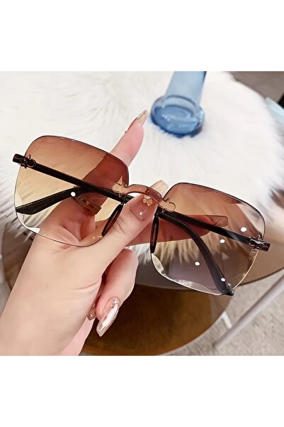 Onomo Life Çerçevesiz Moda Kadın Güneş Gözlüğü Kahverengi