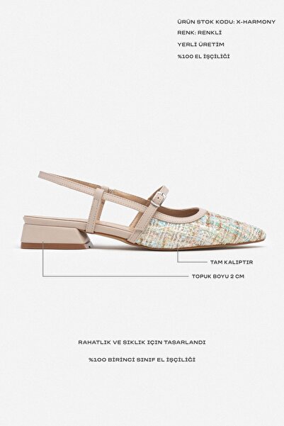 NİŞANTAŞI SHOES X-Harmony színes szőnyeg öv részlet hegyes orrú, rövid sarkú női balerinák