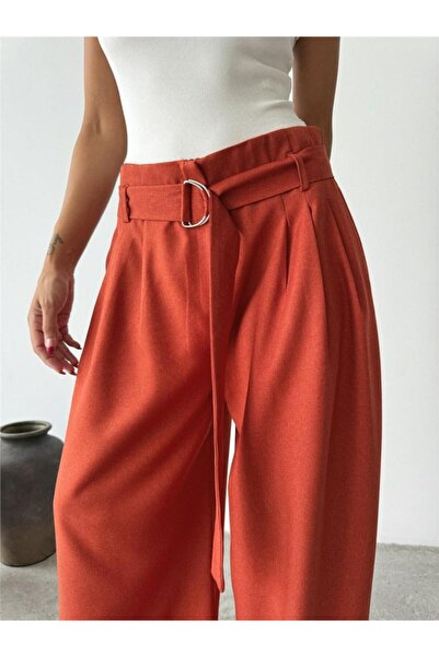 Nnstartshopping Palazzo Pants with Fabric Belt Detail - Tile