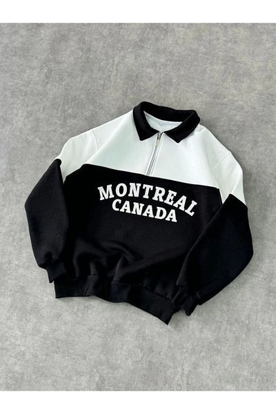 İpeksi Silky Half Zipper Collar Sweatshirt - Black