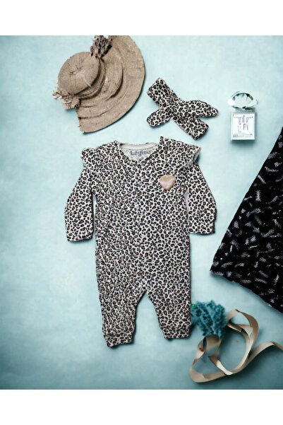 Jikko Baby Leopar Desenli Taçlı Kız Bebek Tulumu