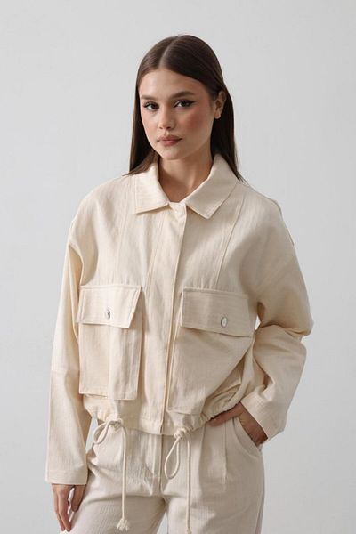1001moda Ecru Cargo Pocket Jacket