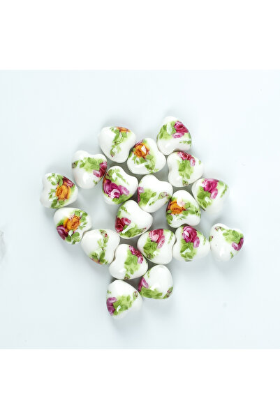 yfhobi 1 Adet - 12x13 mm Ebruli Desenli Kalp Porselen Boncuk, Porselen Takı A...