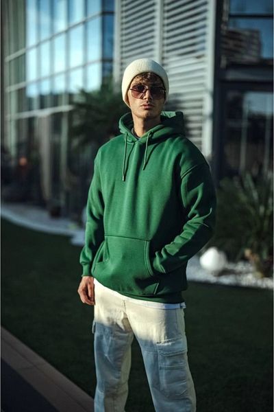 leyla sanat sanata yeni bir bakış açısı Leyla Sanat Sanata a New Perspective Three Thread Combed Hooded Basic Sweatshirt - Khaki