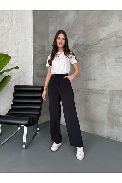 Elif Özbey Butik Black Elastic Waist Modal Trousers