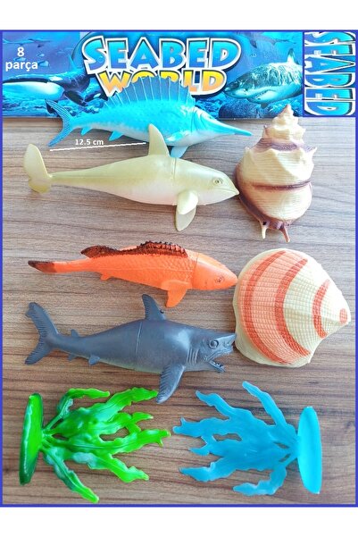 OYUNCAKSAHİLİ Deniz Canlıları 8 Parça Balık Shark Yosun Midye Resif Kılıçbalı...