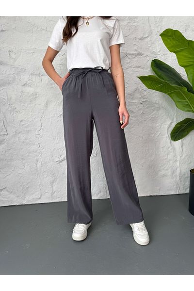 Elif Özbey Butik Anthracite Elastic Waist Modal Trousers