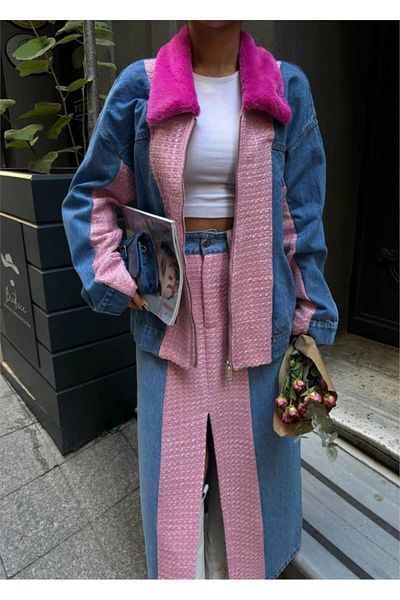 JANES Garnished Denim Coat - Fuchsia