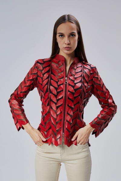 KENT Leaf Patterned Genuine Leather Women's Jacket