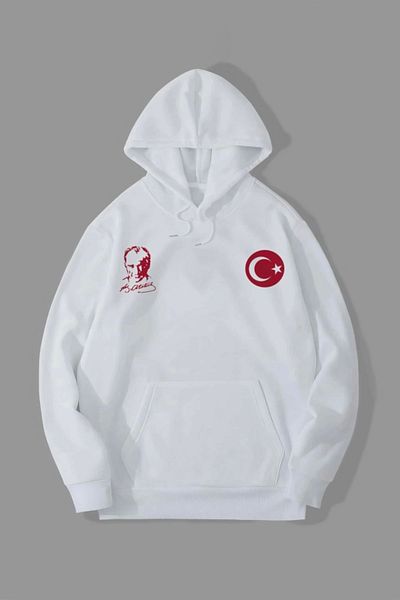 İpeksi Silky 10 Kasima Special Three Thread Hooded Printed Sweatshirt - White