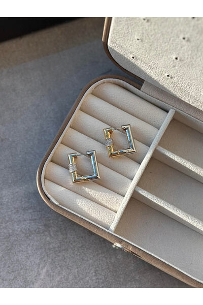 Serenity Atelier Yeni Sezon Dega Serisi Çift Renk Taş Detaylı Kare Küpe