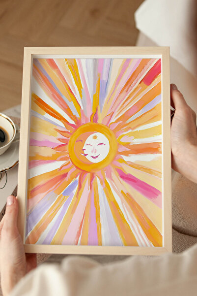 Alf Portraits Gülümseyen Güneş İllüstrasyonu Çerçevesiz Poster, Sarı Güneş Poster Duvar Dekoru