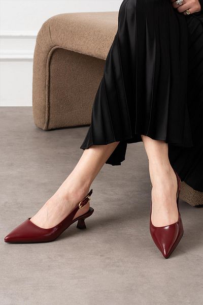 ShoeTek Sunia Women's Heeled Shoes Side Strap Stiletto Burgundy Patent Leather
