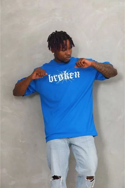 MODAVERA Unisex Oversize Printed Crew Neck T-Shirt - Blue
