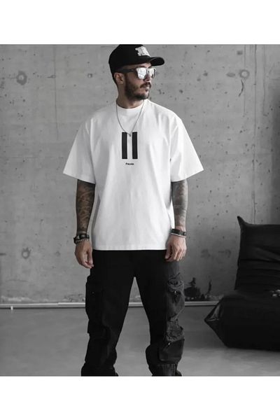 JANES Λευκό μπλουζάκι Unisex Oversize με στάμπα με λαιμόκοψη