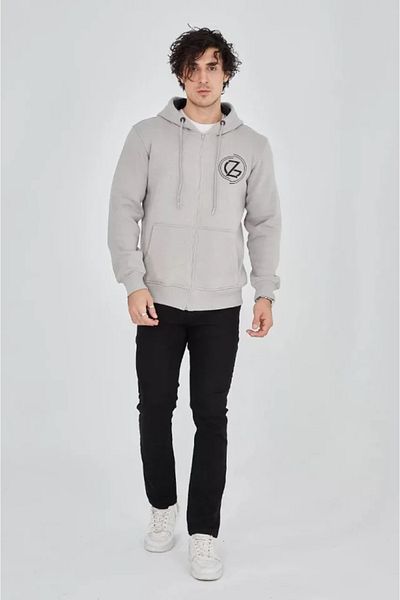 leyla sanat sanata yeni bir bakış açısı Leyla Sanat a New Perspective on Art Men's Hooded Printed Zip Cardigan - Painted Gray
