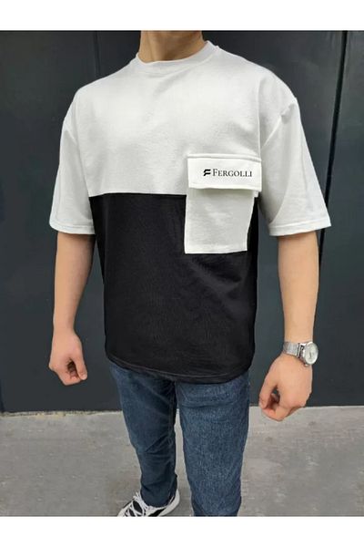Bay Şapkacı Silky Unisex Bag Pocket Detailed Segmented T-Shirt - Black