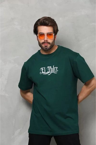 JANES Πράσινο μπλουζάκι Unisex Oversize Crew Neck με στάμπα