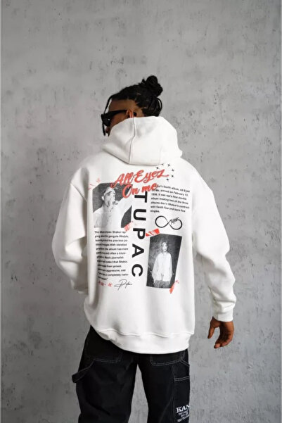 JANES Чоловічий світшот з капюшоном з переднім принтом - Білий