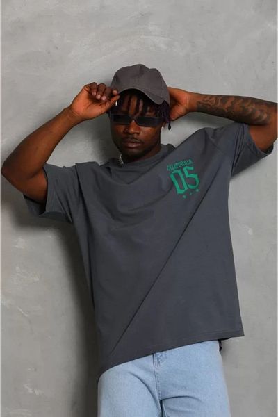 JANES Καπνιστό μπλουζάκι Unisex Oversize με στάμπα με λαιμόκοψη