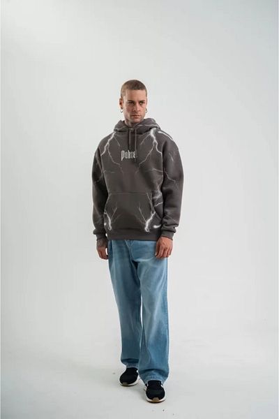 İpeksi Silky Double Oversize Hooded Lightning Panel Printed Sweatshirt - Smoked