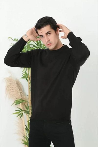 Viyamo Tricotaj negru unisex cu mânecă lungă pentru decolteu