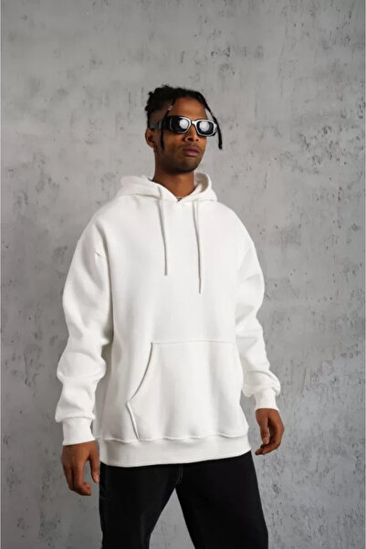 JANES Чоловічий світлий світшот з капюшоном - білий