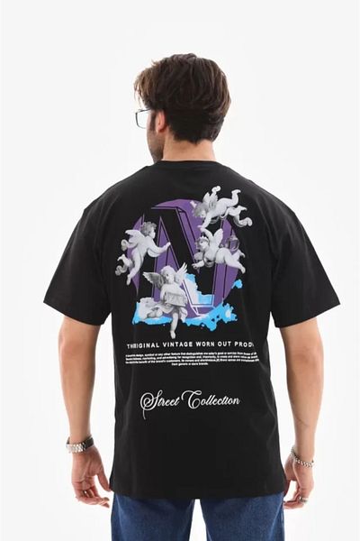 COTTONLAB Μπλουζάκι Unisex Crew Neck Printed Oversize - Μαύρο