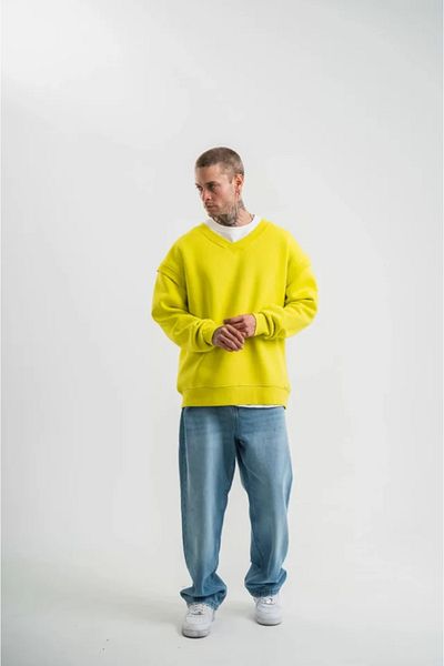 leyla sanat sanata yeni bir bakış açısı Leyla Sanat Sanata a New Perspective Wide V Neck Sleeve Rib Detailed Sweatshirt - Yellow